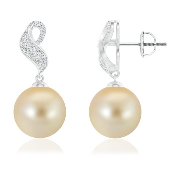 10mm aaa golden south sea cultured pearl white gold earrings 1