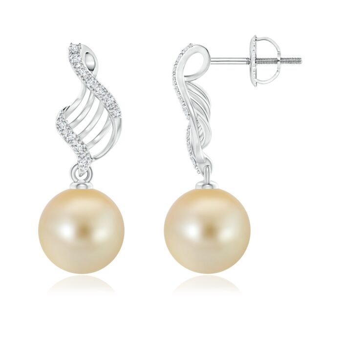 10mm aaa golden south sea cultured pearl white gold earrings