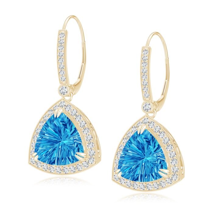 10mm aaaa swiss blue topaz yellow gold earrings