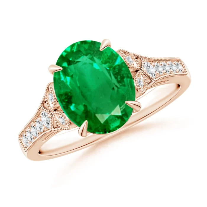 10x8mm aaa emerald rose gold ring