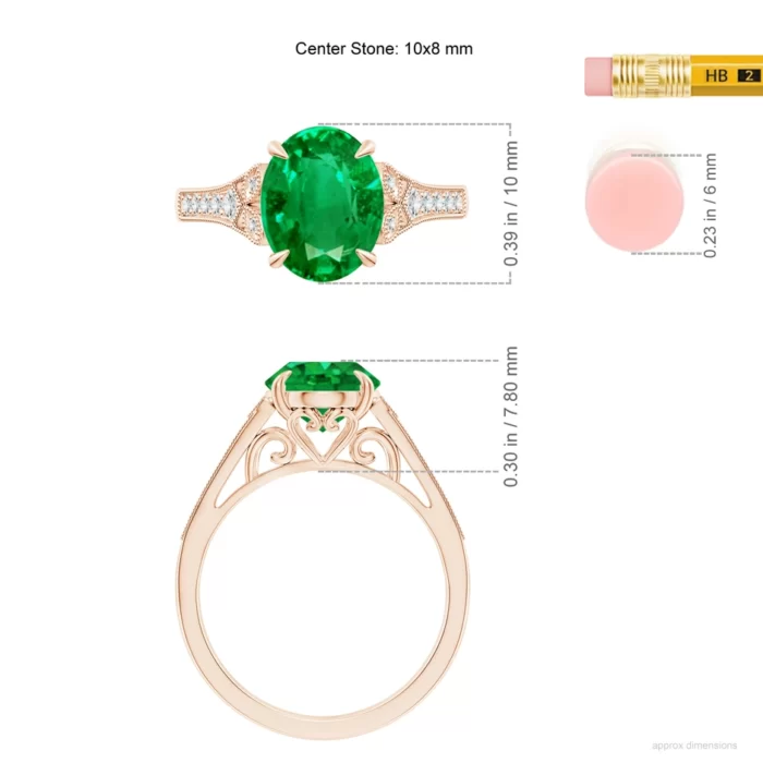 10x8mm aaa emerald rose gold ring 500