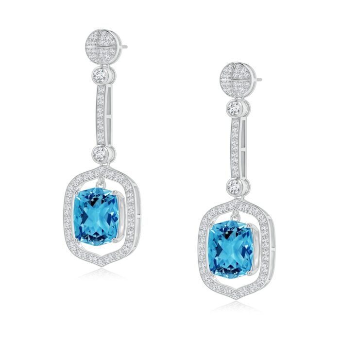 12x10mm aaaa swiss blue topaz white gold earrings 1