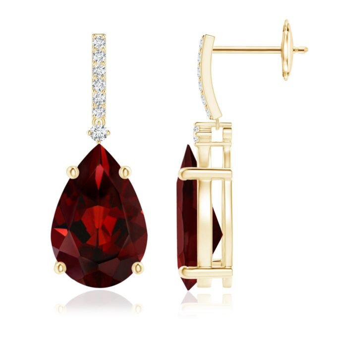 12x8mm aaa garnet yellow gold earrings