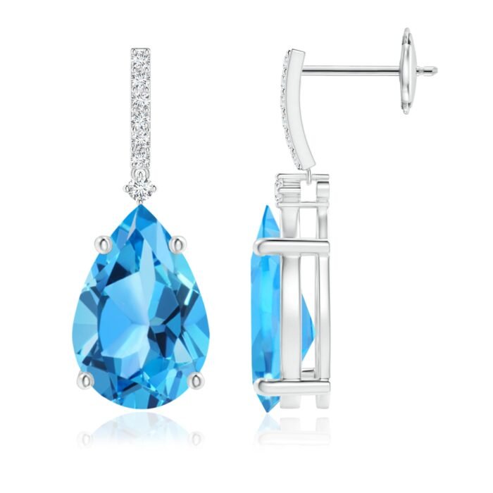 12x8mm aaa swiss blue topaz white gold earrings