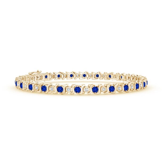 2.5mm aaaa blue sapphire yellow gold bracelet