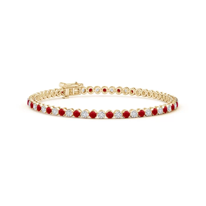 2mm aaa ruby yellow gold bracelet