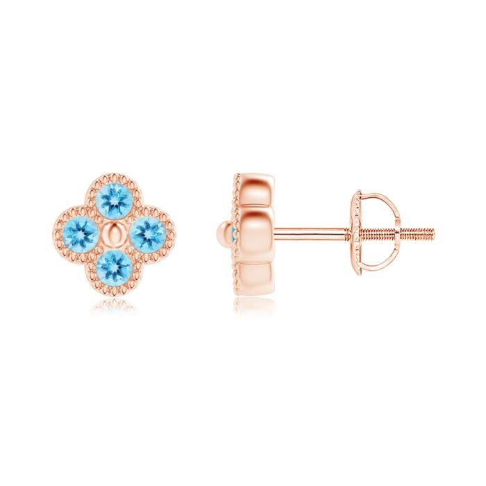 2mm aaa swiss blue topaz rose gold earrings