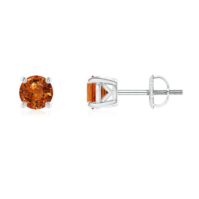 4.5mm aaaa orange sapphire white gold earrings