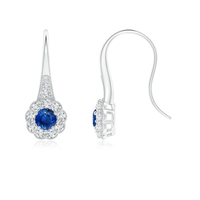 4mm aaa blue sapphire white gold earrings