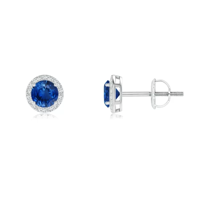 4mm aaa blue sapphire white gold earrings