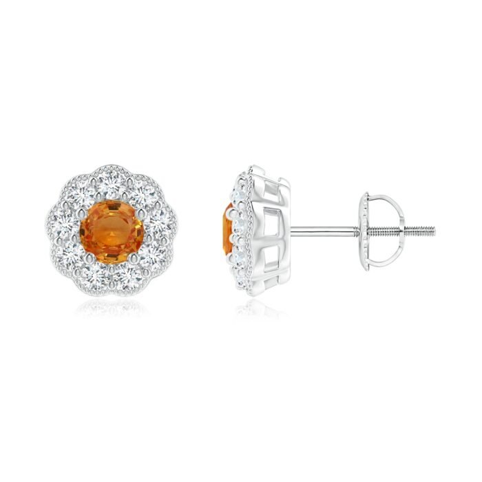 4mm aaa orange sapphire white gold earrings