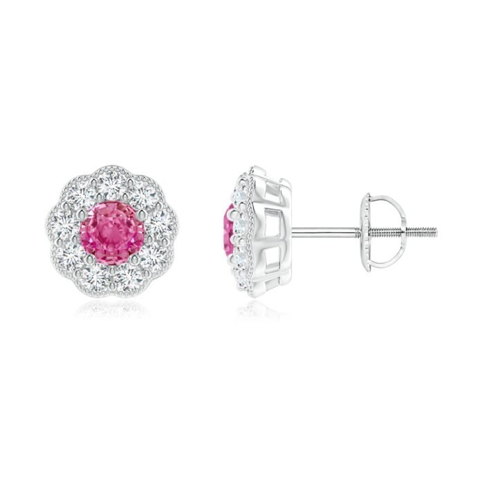 4mm aaa pink sapphire white gold earrings 1