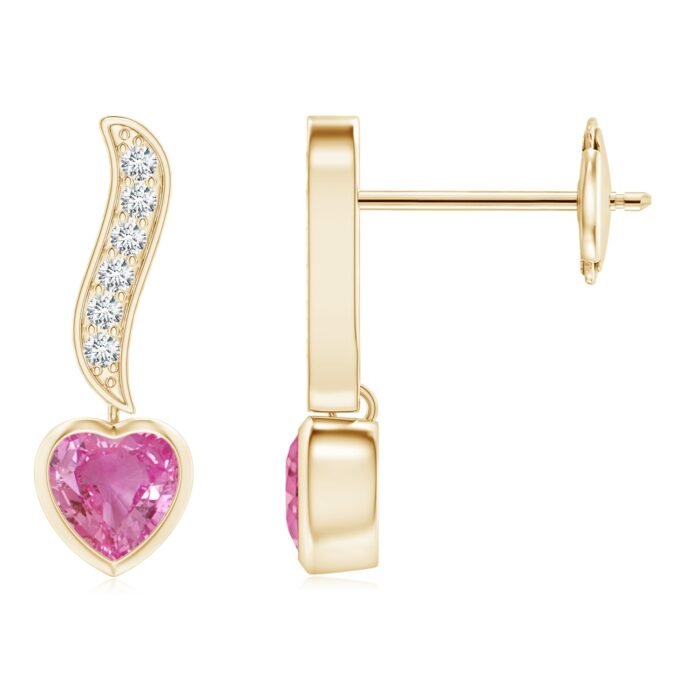 4mm aaa pink sapphire yellow gold earrings