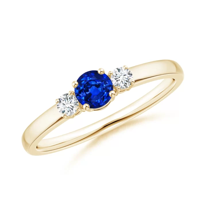 4mm aaaa blue sapphire yellow gold ring
