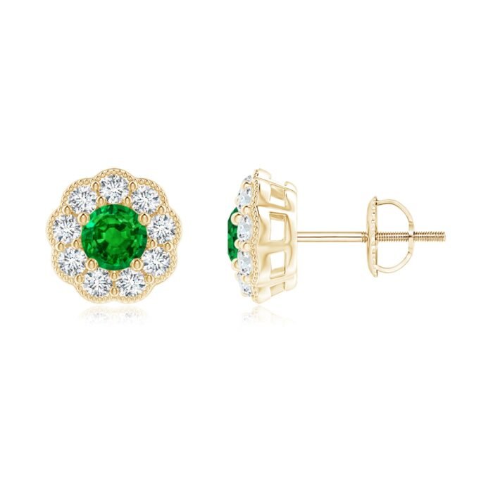 4mm aaaa emerald yellow gold earrings