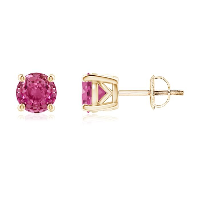 5.5mm aaaa pink sapphire yellow gold earrings