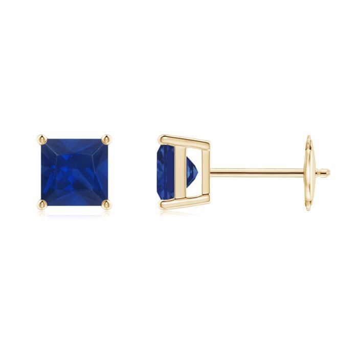 5mm aaa blue sapphire yellow gold earrings