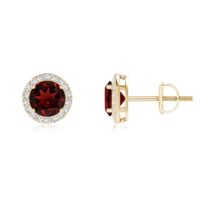 5mm aaa garnet yellow gold earrings