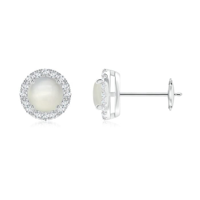 5mm aaa moonstone white gold earrings