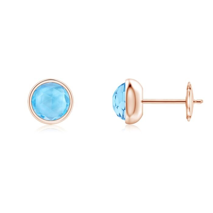 5mm aaa swiss blue topaz rose gold earrings