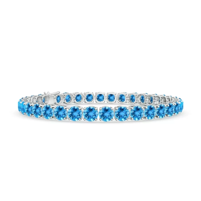 5mm aaa swiss blue topaz s999 silver bracelet