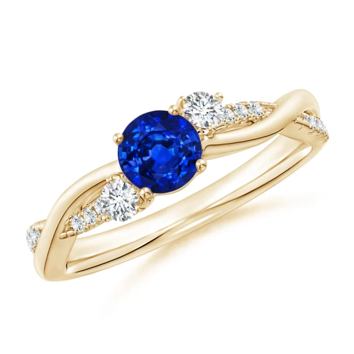 5mm aaaa blue sapphire yellow gold ring