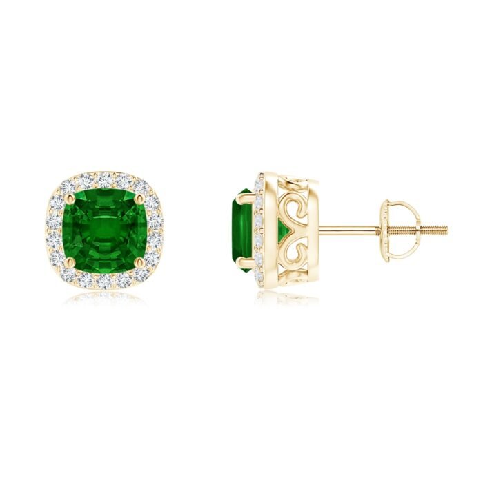 5mm aaaa emerald yellow gold earrings