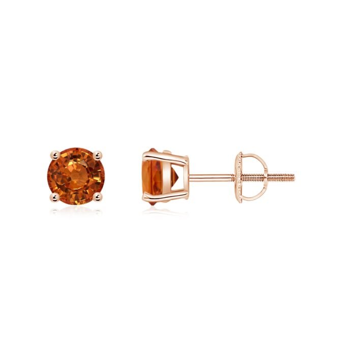 5mm aaaa orange sapphire rose gold earrings