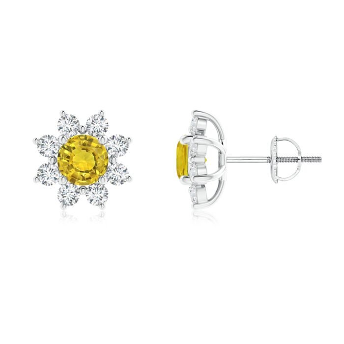 5mm aaaa yellow sapphire white gold earrings