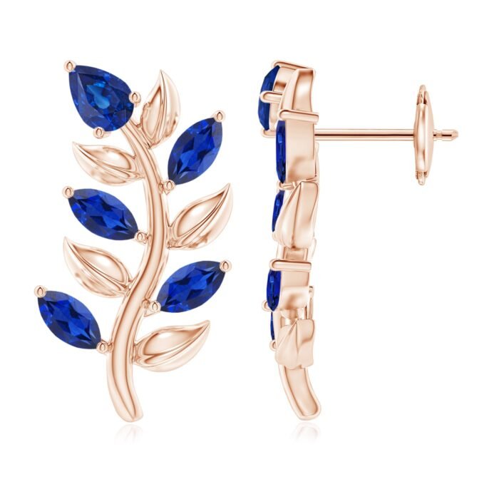 5x3mm aaa blue sapphire rose gold earrings