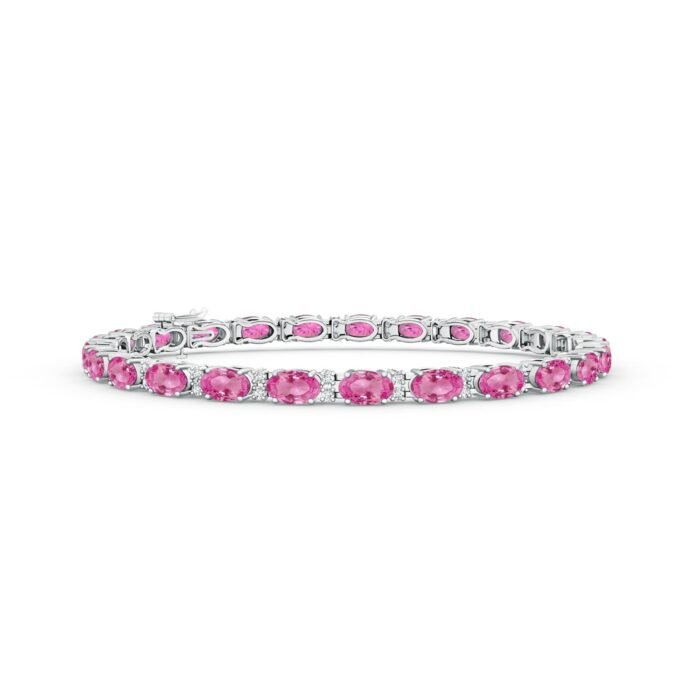 5x3mm aaa pink sapphire white gold bracelet