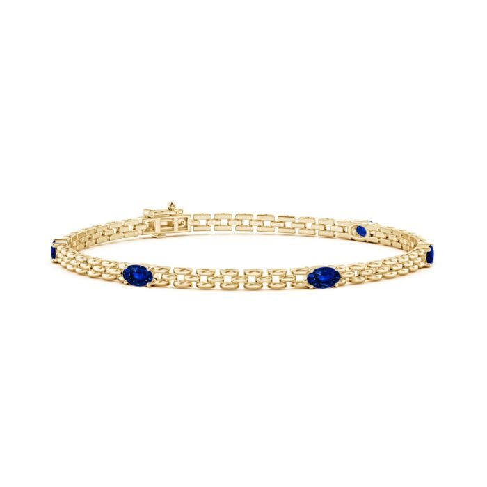 5x3mm aaaa blue sapphire yellow gold bracelet