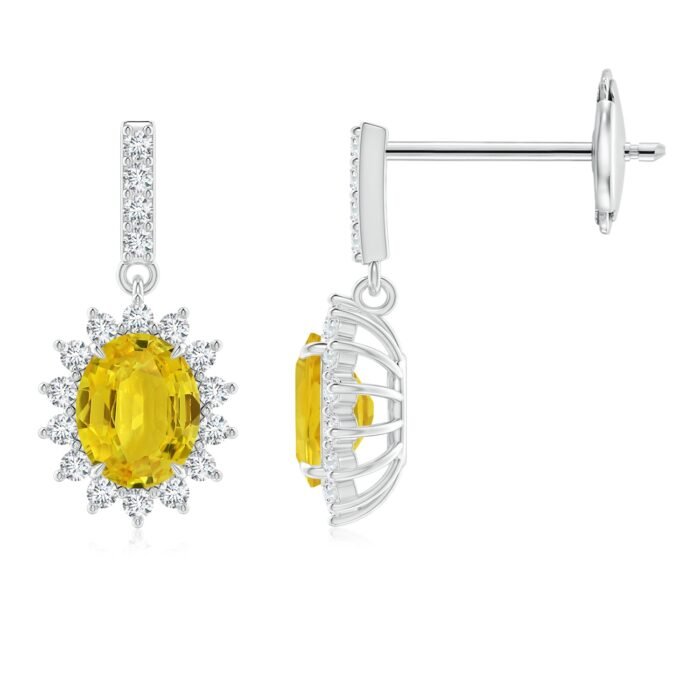 5x4mm aaa yellow sapphire white gold earrings