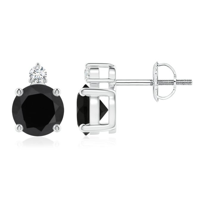 6mm aaa black onyx white gold earrings 1