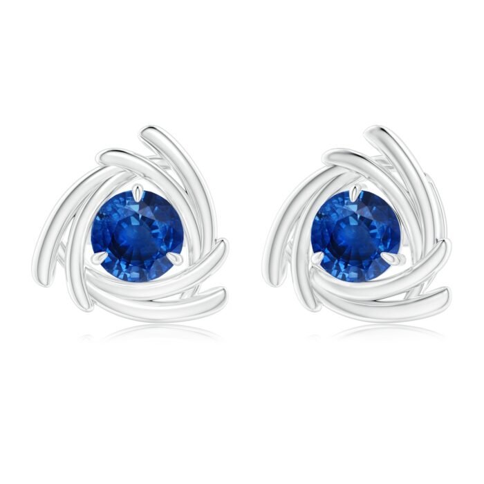 6mm aaa blue sapphire white gold earrings 1