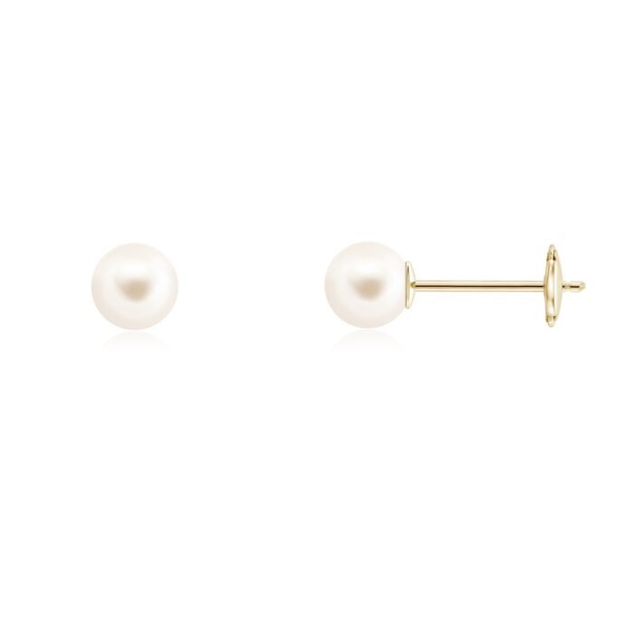 6mm aaa freshwater cultured pearl yellow gold earrings
