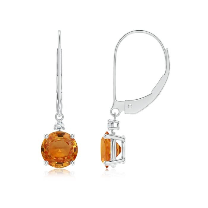 6mm aaa orange sapphire white gold earrings