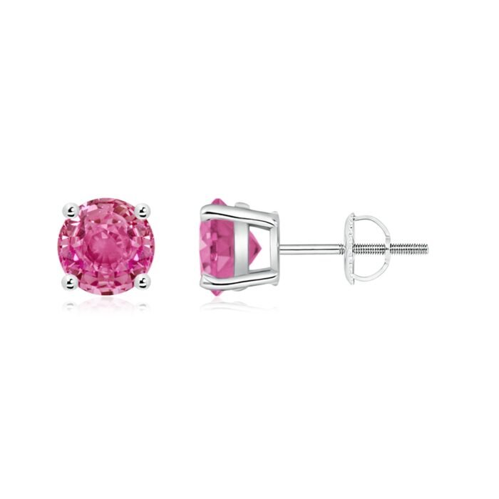 6mm aaa pink sapphire white gold earrings