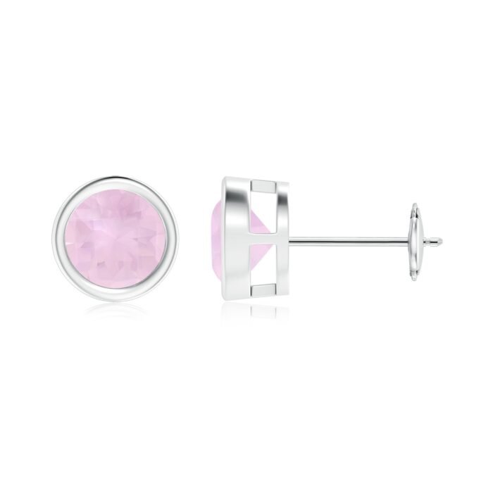 6mm aaa rose quartz white gold earrings 1
