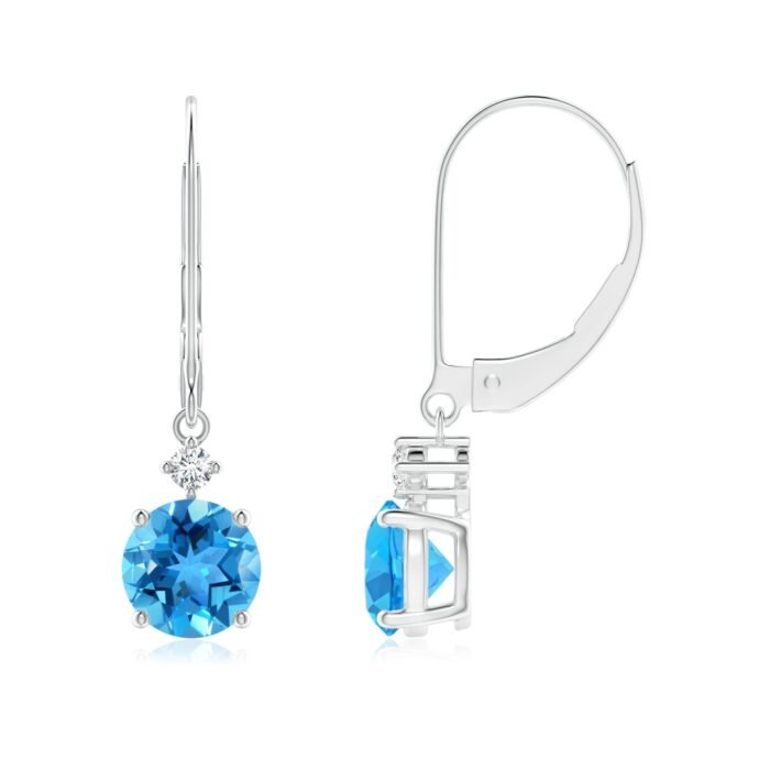 6mm aaa swiss blue topaz white gold earrings