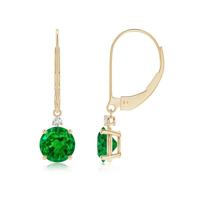 6mm aaaa emerald yellow gold earrings 1