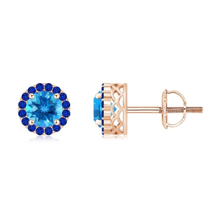 6mm aaaa swiss blue topaz rose gold earrings 1