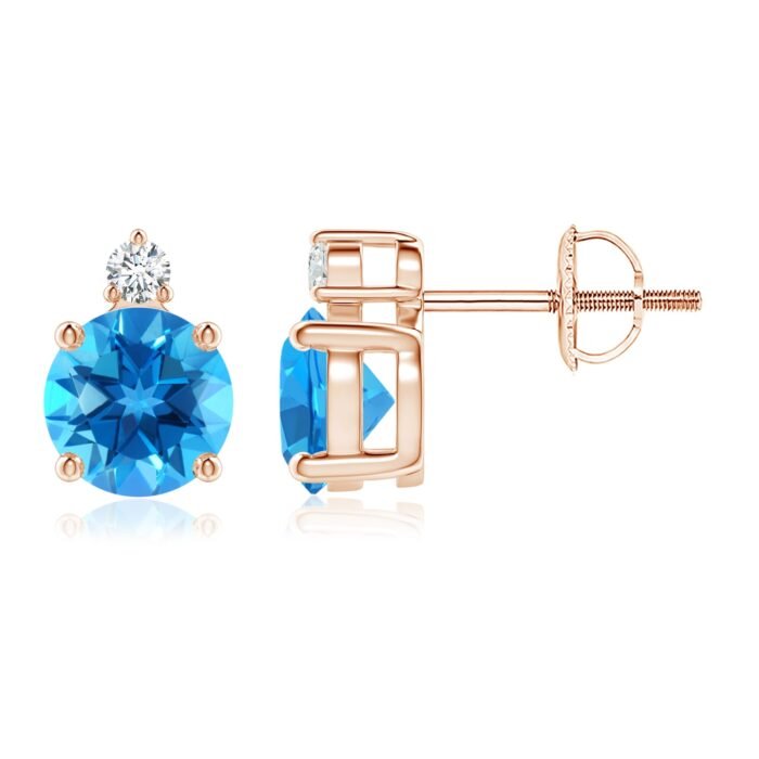 6mm aaaa swiss blue topaz rose gold earrings