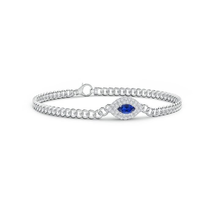 6x3mm aaa blue sapphire white gold bracelet