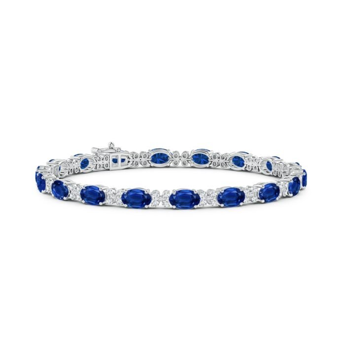 6x4mm aaa blue sapphire white gold bracelet