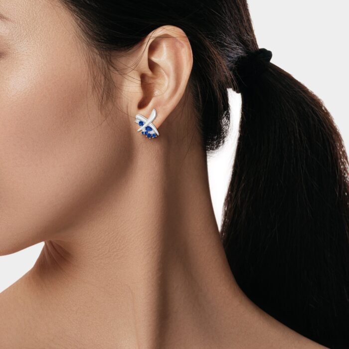 6x4mm aaa blue sapphire white gold earrings 4