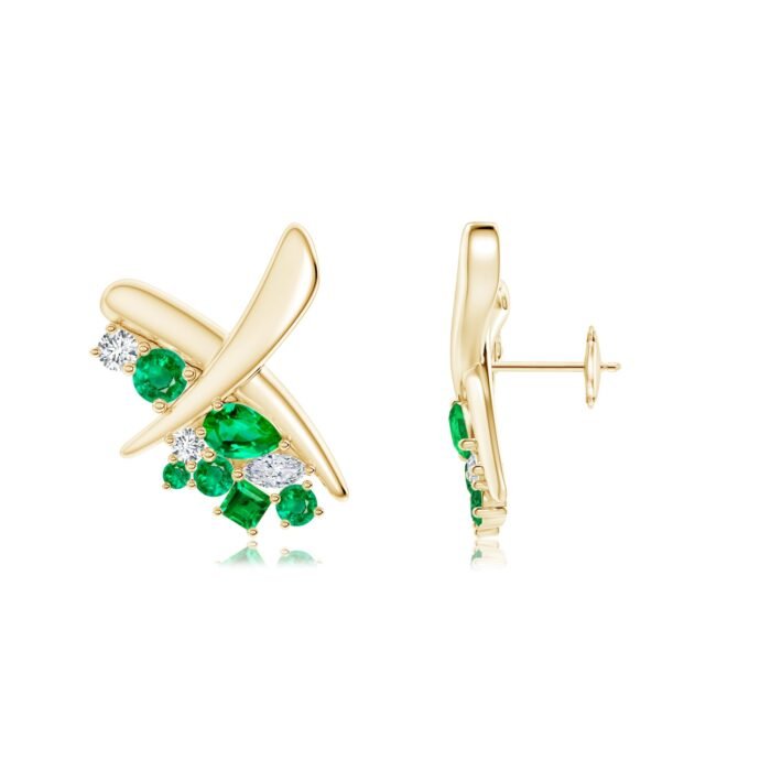 6x4mm aaa emerald yellow gold earrings