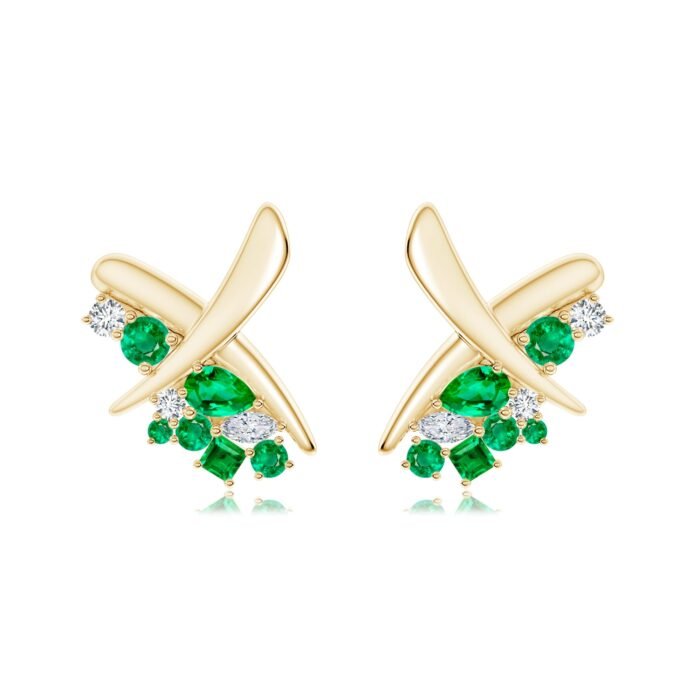 6x4mm aaa emerald yellow gold earrings 2