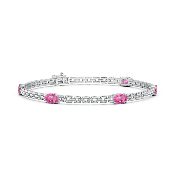 6x4mm aaa pink sapphire white gold bracelet 1