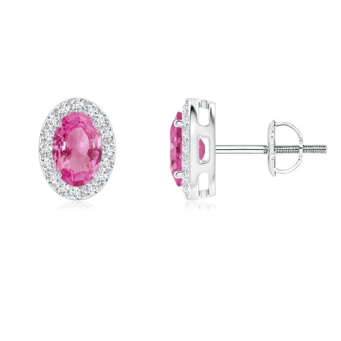 6x4mm aaa pink sapphire white gold earrings